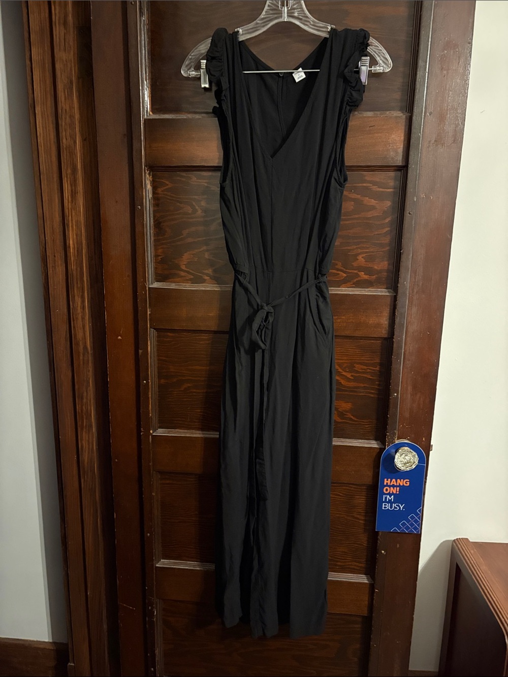 Old Navy Black Sleeveless V-Neck Jumpsuit with Tie Waist